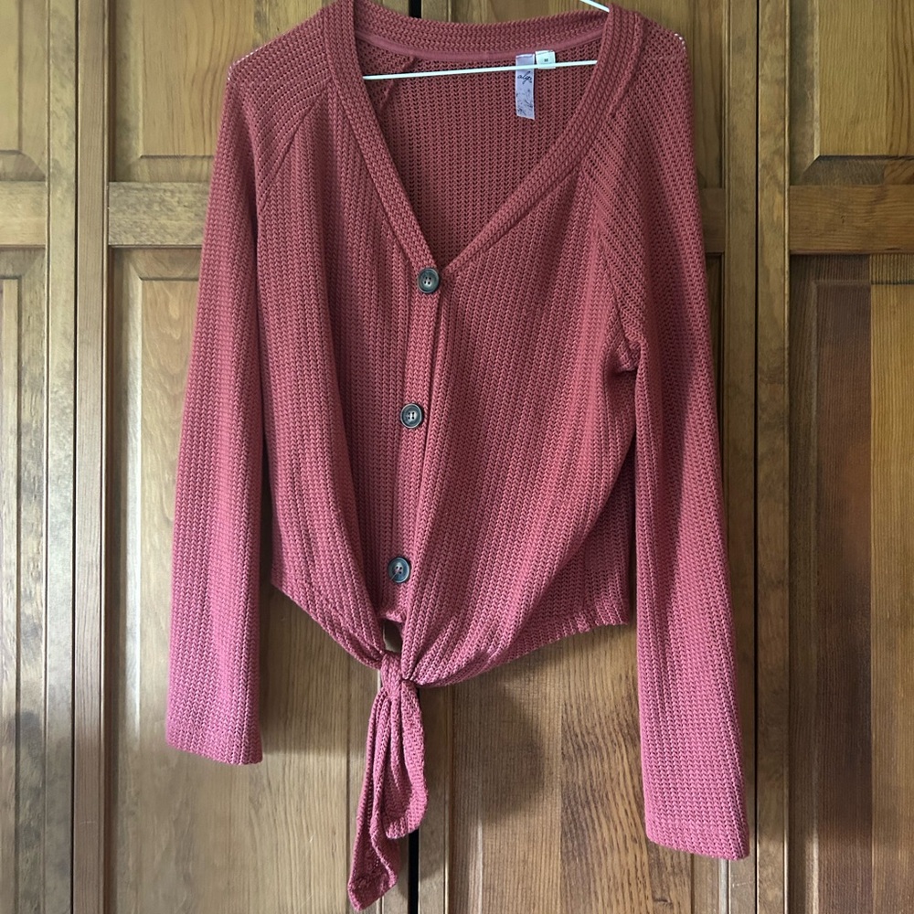 Francesca’s (Brand Ayla) Knit Button Tie V-Neck Sweater